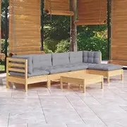 6 Piece Garden Lounge Set with Grey Cushions Pinewood Patio Bar Sets
