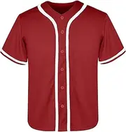 [babyhealthy] Kids Baseball Jersey Toddler Jersey Button Down Shirt Blank Plain Hip Hop Tees for Boy Girl, Red, 10 Years
