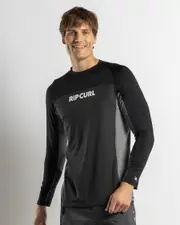 [Rip Curl] Rip Curl Men's Drive Upf Long Sleeve Rash Vest in Black Size Small S Black
