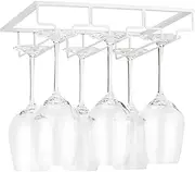 Wine Glass Rack - Under Cabinet Stemware Wine Glass Holder Glasses Storage Hanger Metal Organizer for Bar Kitchen White