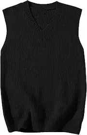 [SWJGLITTR] Men's Slim Fit Casual Knitted Sweater V-Neck Knit Solid Sleeveless Pullover Cable Knitted Sweater Vest, Black, Large