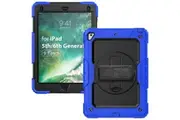 WASSUP iPad 6th/5th Gen/Air 2/Pro 9.7 inch Case with Screen Protector Hand Strap Stand & Shoulder Strap-Black&Blue
