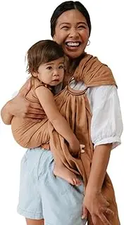 WildBird - Ring Sling Baby Carrier - Newborn to Up to 35 lbs - for Moms, Dads & Caregivers - 100% Natural European Linen Fibers - Versatile & Adjustable - 74” Size - Willow Fabric & Black Ring