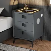 Oikiture Set of 2 Smart Bedside Tables Wireless Charging LED Lights 3 Drawers