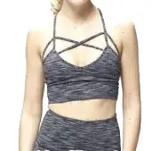 Ethona Sports Bra Womens Size L Blue Spacedye Yoga Gym Workout Padded NEW