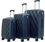[AMERICAN TRAVELLER] TourisDiamon Trolley Bag Set of 3 | Durable ABS Hard Shell Luggage | TSA-Type Lock | 8 Dual Spinner Wheels | Multi-Stage Telescopic Handle | Travel Suitcase | Trolley Bag Set, Navy