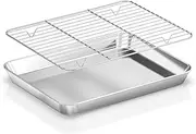 Baking Sheet with Wire Rack Set, Stainless Steel Cookie Pan with Cooling Rack Size 12.4 x 9.6 x 1 Inch - Nonstick Heavy Duty & Dishwasher Safe Cooking Tray for Oven