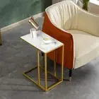 Hard Wearing Gold Sofa Table C Shaped Side End Table Furniture with Marble Top