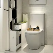 CostwayFreestanding Slim Bathroom Storage Cabinet with Slide-out Drawers for Small/ Narrow Bathroom-White