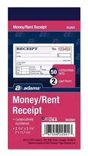 Cardinal Brands DC25013 Money/rent Receipt Book, Two-part Carbonless, 4.88 X