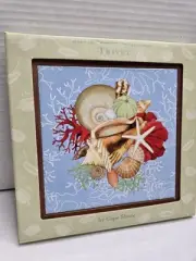 Vintage Cape Shore Kitchen Trivet Blue Red Coral Sea Shells Beach House Nautical