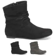 Womens Slouch Fashion Flat Winter Closed Toe Biker Pull On Ankle Boots Uk 3-10 UK 6