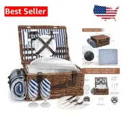 Classic Wicker Hamper for Two: Insulated Cooler & Sand-Proof Blanket Included