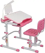 Multifunctional Kids Desk and Chair Set, 70CM Lifting Table with Tilt Desktop, Children Writing Table with Reading Stand ＆ USB Table Lamp