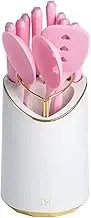 Kitchen Utensil Set with Knife Block, 12 Piece, Pink and Gold Accent, White Caddy