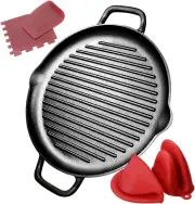 Pre-Seasoned Cast Iron Griddle Pan - 12.6 Inch round Grill Pan with Dual Handles