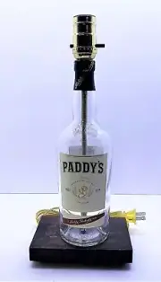 PADDY'S IRISH WHISKEY Liquor Bottle TABLE LAMP Light Wood Base Bar Lounge Decor