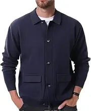 [Generic] Mens Vintage Buttoned Lapel Sweatercoats Solid Color Casual Solid Color Knitting Jackets