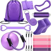 Pilates Ring Circle Set 18 Pcs Exercise Equipment Accessories for Women Workouts Pilates Ball Stretching Strap Magic Circle Yoga Ring Gym Back Bag Resistance Band Anti Slip Socks