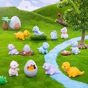 18 PCS Mini Resin Dinosaur Figures Set,Miniature Fairy Garden Accessories, Including Fairy Garden Animals, Mini Garden Houses and DIY Fairy Garden (Dinosaur Figures)