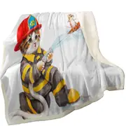 Funny Cats Cute Fire Fighter Kitten Throw Blanket