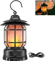 Rechargeable Camping Lantern, Flame Decorative Table Lamp, 3 Modes LED Light with Hook,Portable Waterproof Camping Light for Indoor/Outdoor Use