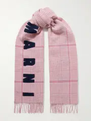 [Marni] Marni - Fringed Embroidered Prince Of Wales Checked Wool Scarf - Baby pink - One size One size Pink