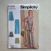 Simplicity R11539 Tunic Cropped Top Zip Pants Shorts Easy Misses 4 - 12 UNCUT