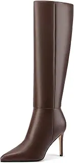 [Dumjey] Knee High Boots Women Stiletto High Heel Tall Boots Pointed Toe Sexy Long Boots Fashion Dress Shoes with Side Zipper