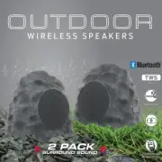 Wireless Bluetooth Stereo Rock Speaker 2 Pack Outdoor IPX5 Waterproof Recharge