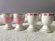 Easter egg cups set of 4 porcelain pink roses polka dots MAX3643