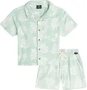 [Volcom] Toddler Boys' Terry Short Set - 2 Piece Short Sleeve French Terry Button Down Shirt and Matching Shorts (Sizes: 2T-7)