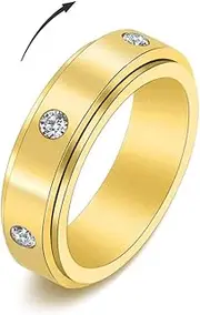 [FASHGOOD] 6mm Titanium Steel Fidget Anxiety Rings for Women Men,Cubic Zirconia Spinner Ring,Fidget Ring for Stess Relief,Wedding Band Ring,Silver/Rose Gold/Gold Ring,Women's Rings 6-12