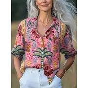 Women's Shirt Floral Graphic Leaf Vintage Tropical Daily Long Sleeve Shirt Collar Regular Tops Work Daily Buttons Print White Pink Purple Orange Spring Fall