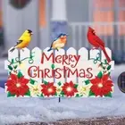 Solar Lighted "Merry Christmas" Birds on Picket Fence Outdoor Metal Staked Sign