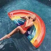 Swim Ring Inflatable Pool Toys Summer Beach Seaside Seven-Color Rainbow Floating Row Semi-Circular Rainbow Adult Swimming Ring Inflatable Water Riding Lounge Chair Toy 180 * 90 * 20CM LWX