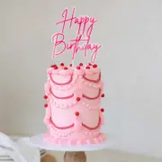 "Happy Birthday" Hot Pink / Opaque Layered Cake Topper