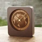 Wooden Globe World Map Desk Clock Made in Japan NEW