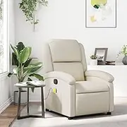 Cream Faux Leather Massage Recliner Chair for Living Room, Bedroom Reading - Comfy Reclining Furniture and Lazy Rocker - Great Clearance Spaces