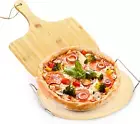 12" Round Pizza Stone Set with Wooden Peel & Metal Carry Rack