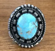 Stunning NAVAJO Sterling Silver BLUE WATERWEB TURQUOISE RING size 10 signed TSO