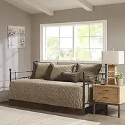 Madison Park Daybed Cover Set - Trendy Design, All Season Luxury Bedding with Bedskirt, Matching Shams, Decorative Pillow, Diamond Quilted Faux Suede Reversible Brown 75"x39" 6 Piece