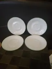 Corelle Chutney Saucers 6 1/4 Inch Plate White Swirl Green Edge Set of 4 Mint