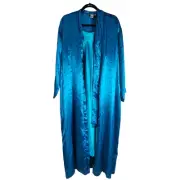 Oscar de la renta Womens Gown Robe Set SZ Medium Blue Satin Shiny Pink Label NWT