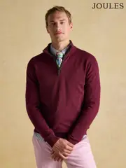 Joules Hillside Burgundy Quarter Zip Knitted Jumper (227403) | $114