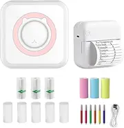 Mini Printer,Inkless Thermal Printer,Portable Pocket Sticker Maker Machine with 8 Roll Paper Phone Bluetooth Printer for Take Photo,Study,Notes,Food Date Label,Pet Stickers (Pink)