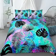 Palm Leaves Bedding Set Quilt Cover Boho Plant Print Colorful Duvet Cover for Boys Girls Adult Queen King Full Size Doona Cover Home Luxury Collection,Super King