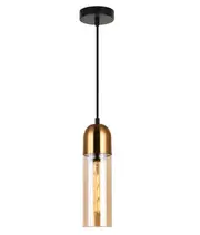 Prerov Cylinder Brass Amber Glass Pendant Light