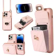 Crossbody Wallet Case with Card Holder Leather iPhone Protective Case-Rose Gold