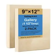 2 Pack Unfinished Wooden Canvas Panels, 9x12 Gallery Birch Wood Panels Kit, 1...
